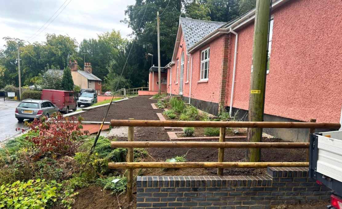 reverse view of SuDS garden