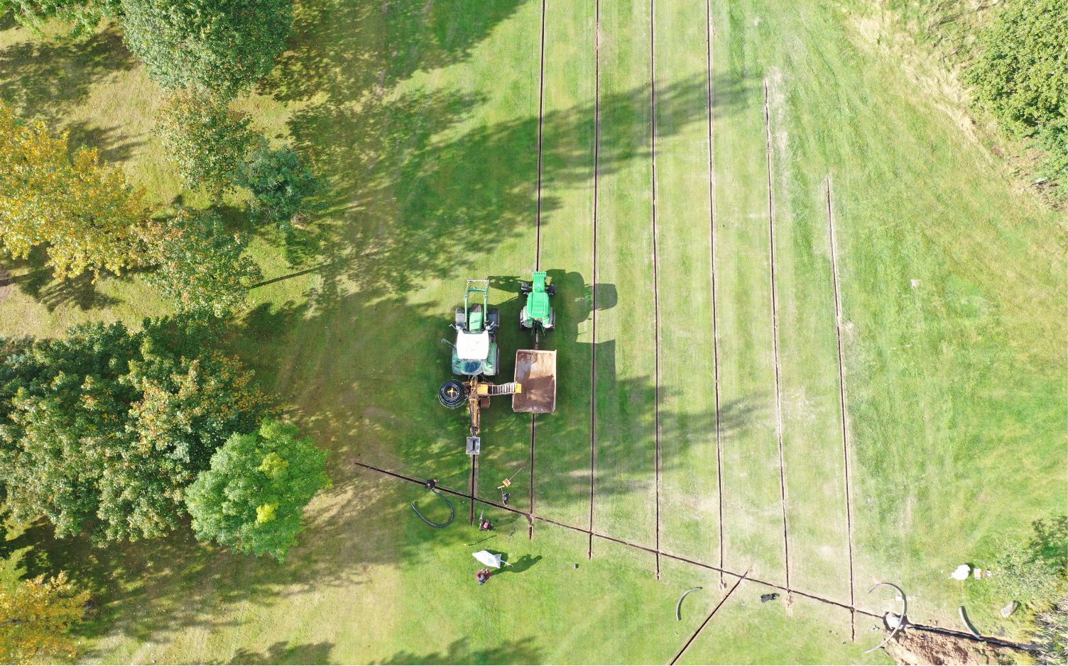 sports field irrigation trenches being dug