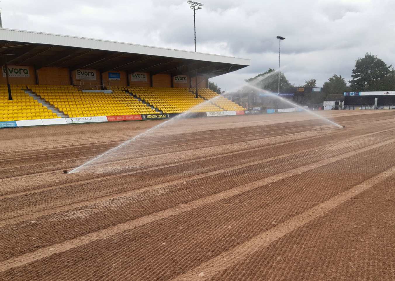 sports field irrigation system being tested