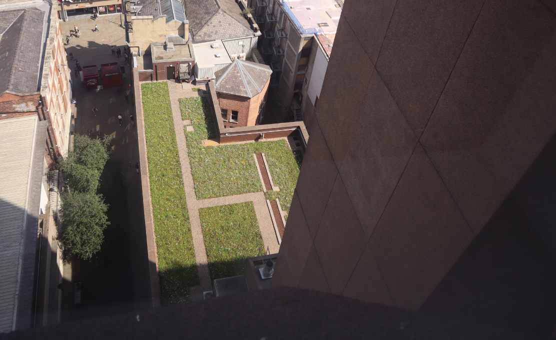 blue green roof from above