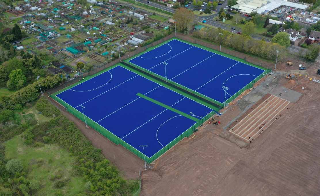 drone view of hockey pitch being built